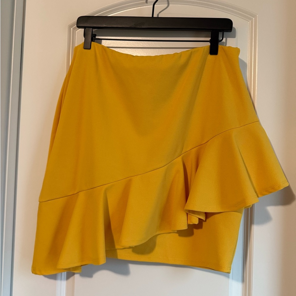 Fashion Nova Yellow Asymmetrical Ruffle Mini Skirt